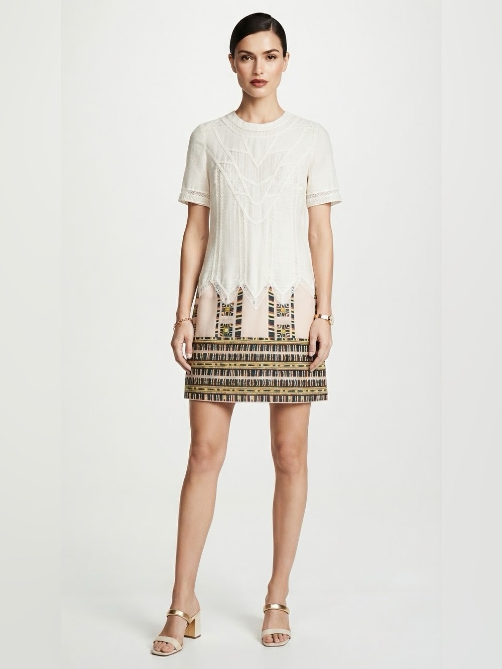 BCBGMAXAZRIA Runway Embroidered Lace & Geometric Border Dress - Picture 4 of 16